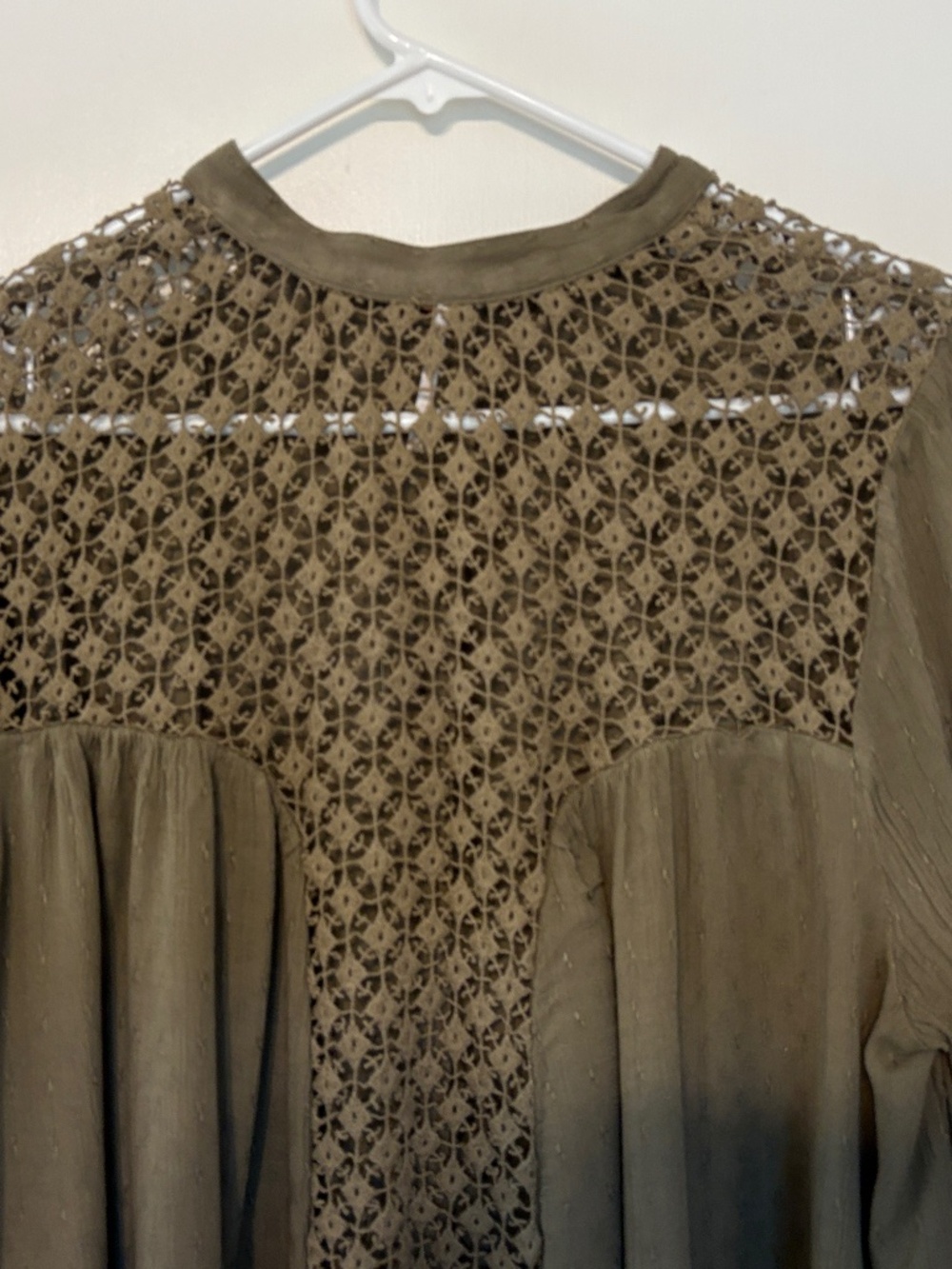 Free People Womens Button-Front The Best Shirt Top Blouse L Green Crochet Lace - Picture 5 of 9